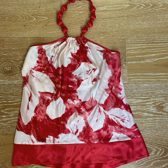 Bebe satin backless shirt with fun satin ball ties. Women’s size Small. - Picture 1 of 2